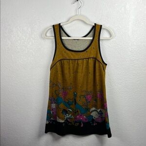 Colorful Sleeveless Sweater Women’s Sz M Brown Cats Mushroon Retro Psychedelic